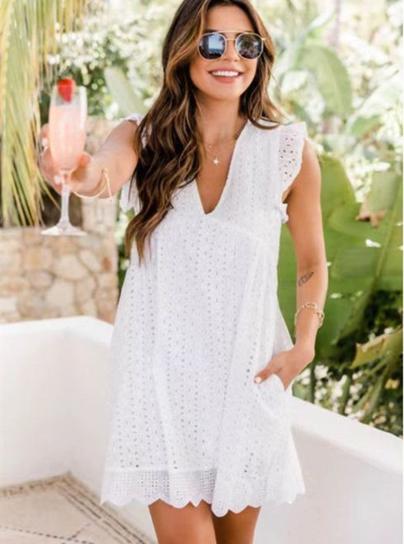 Robe brodée V‑neck en dentelle élégante