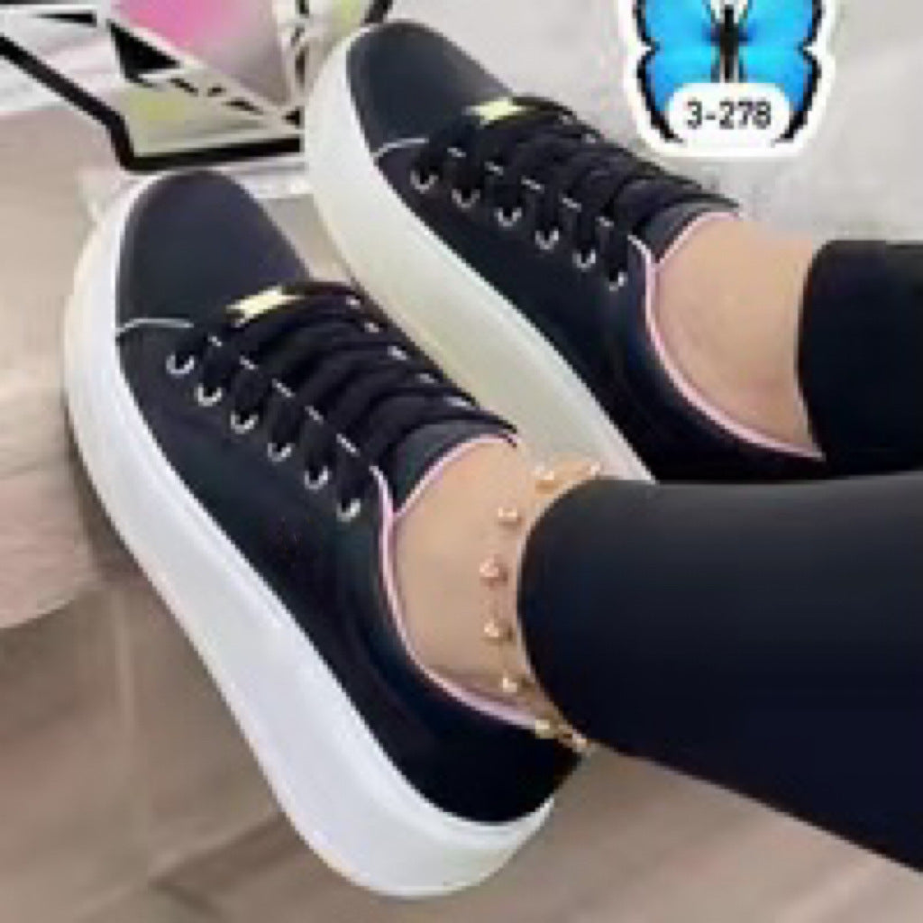 Chaussures à Lacets Rose à Semelle Épaisse Femme