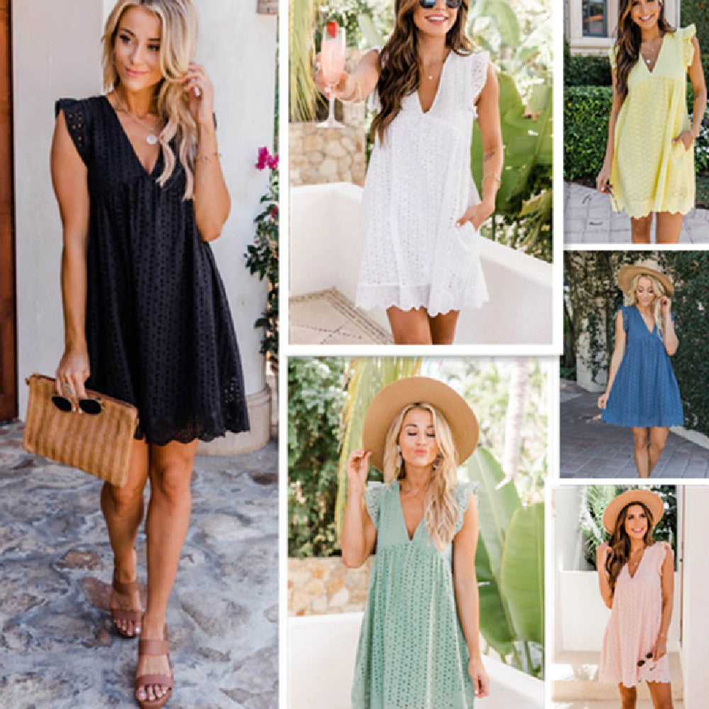 Robe brodée V‑neck en dentelle élégante