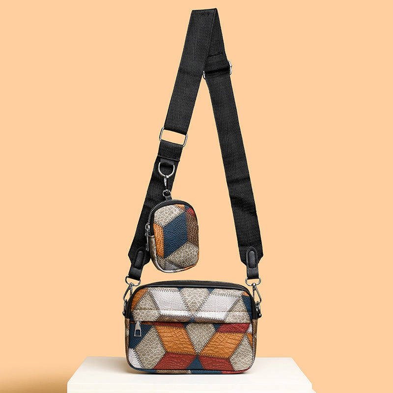 Sac carré rétro couture contrastée
