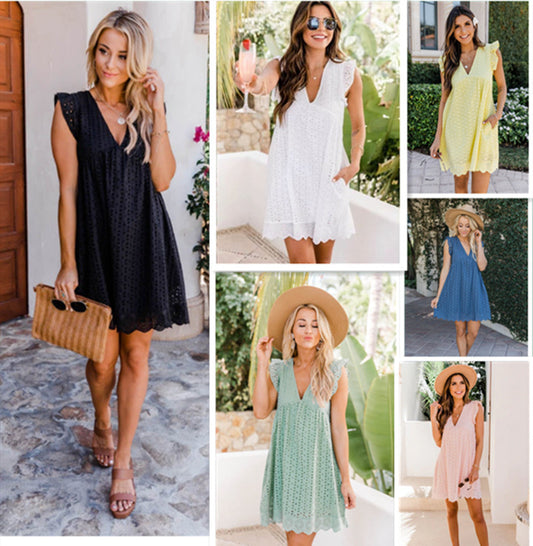Robe brodée V‑neck en dentelle élégante