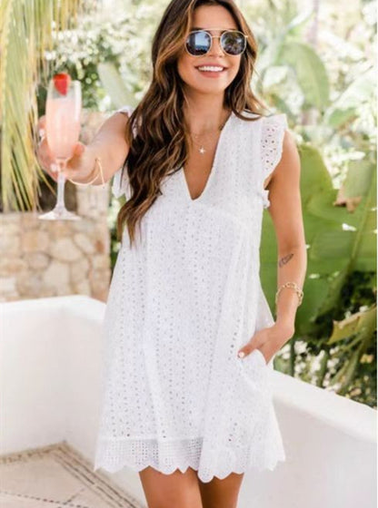 Robe brodée V‑neck en dentelle élégante