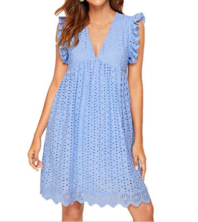 Robe brodée V‑neck en dentelle élégante