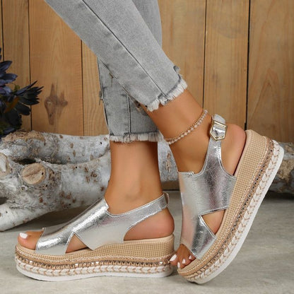 Sandales Été Brillantes à Talon Wedges