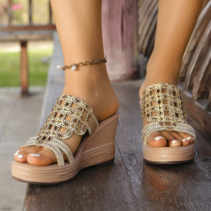 Chaussures Mules Compensées Strass +