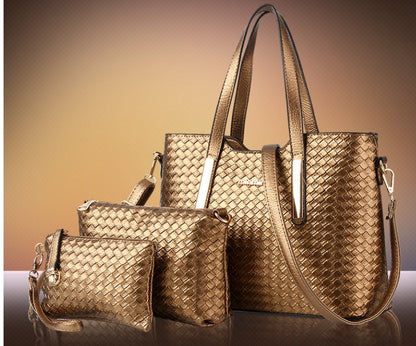 Sac croisé PU tressé multi‑couleurs chic
