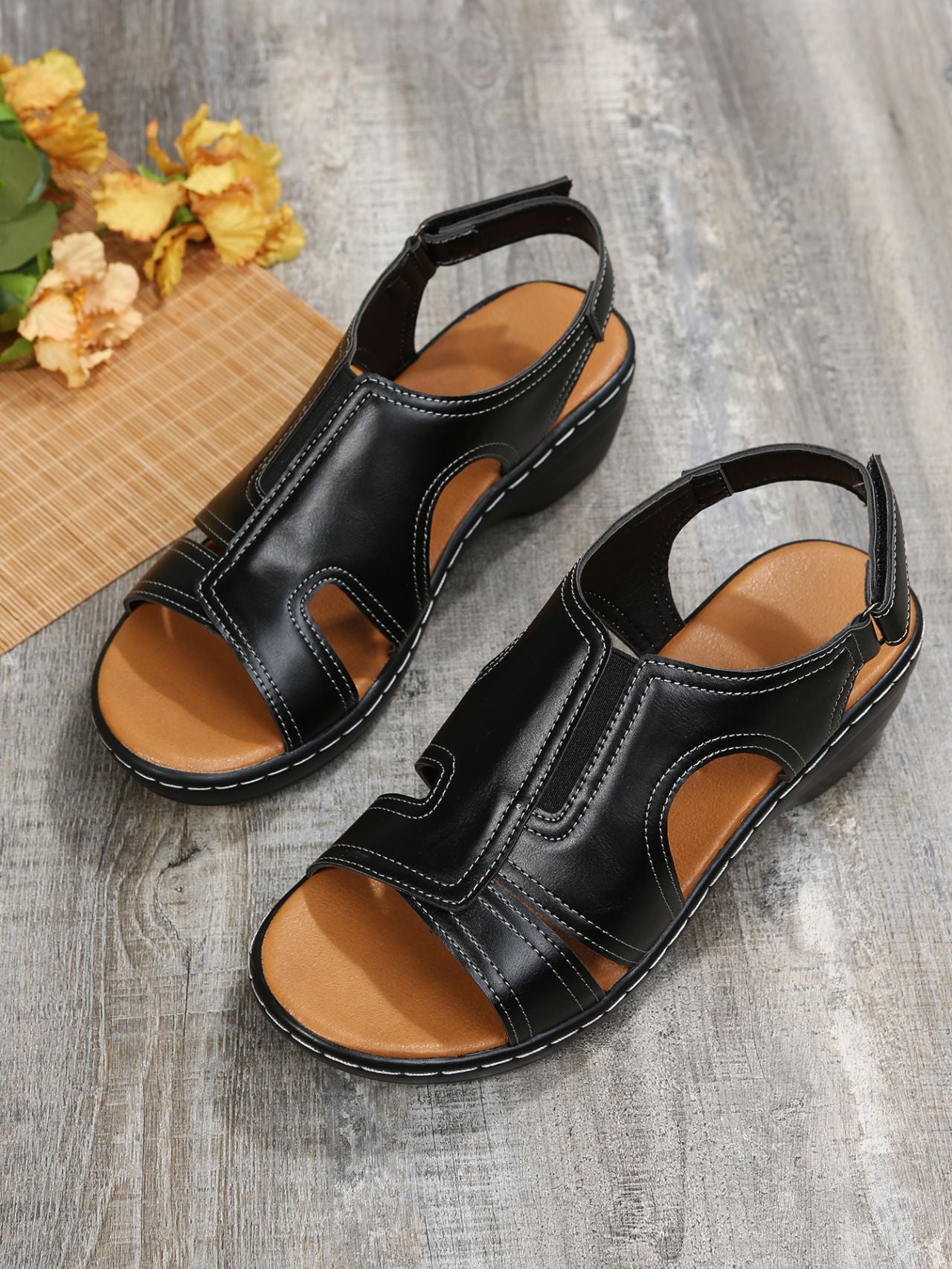Sandales à talon épais velcro respirantes
