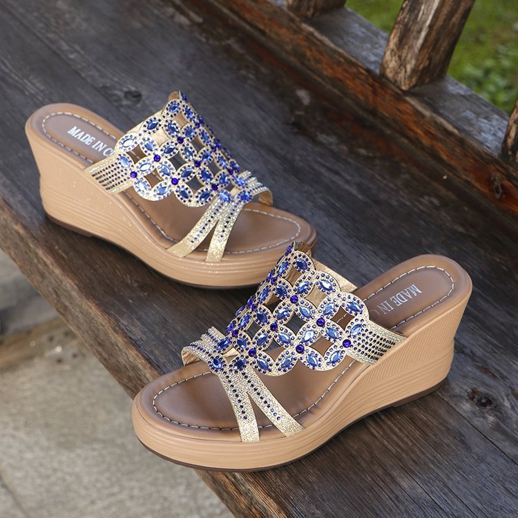 Chaussures Mules Compensées Strass +