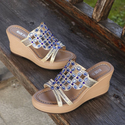 Chaussures Mules Compensées Strass +