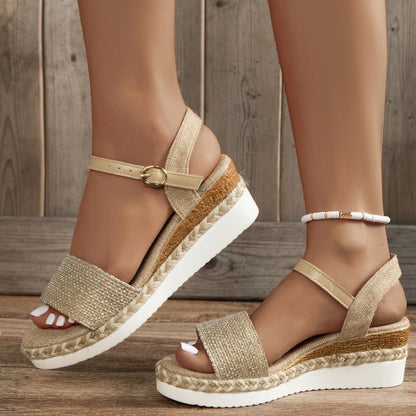 Sandales compensées corde chanvre femme