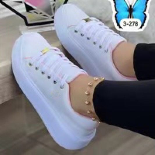 Chaussures à Lacets Rose à Semelle Épaisse Femme