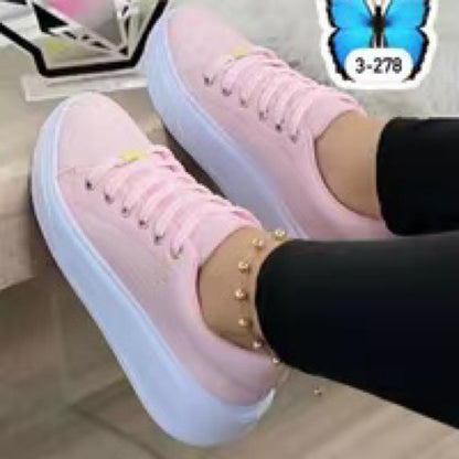 Chaussures à Lacets Rose à Semelle Épaisse Femme