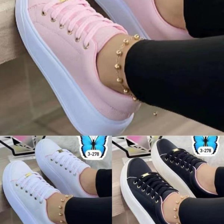 Chaussures à Lacets Rose à Semelle Épaisse Femme