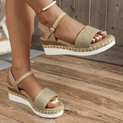 Sandales compensées corde chanvre femme