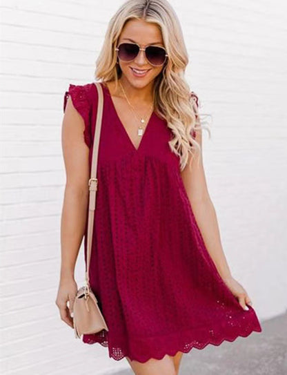 Robe brodée V‑neck en dentelle élégante