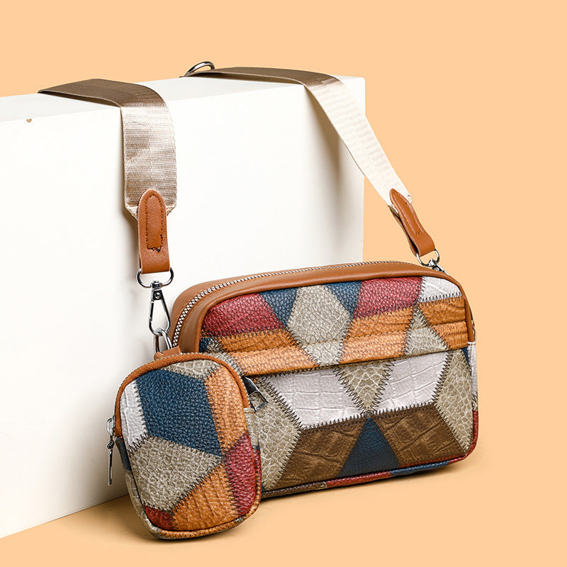 Sac carré rétro couture contrastée