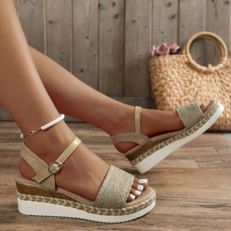 Sandales compensées corde chanvre femme