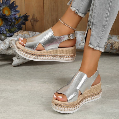 Sandales Été Brillantes à Talon Wedges